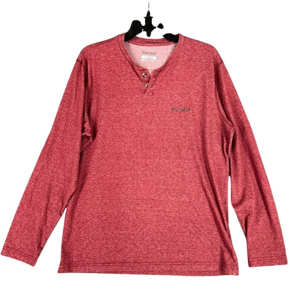 Columbia Shirt Mens Medium Red Henley Long Sleeve Omni-Wick Quick‎ Dry Camping